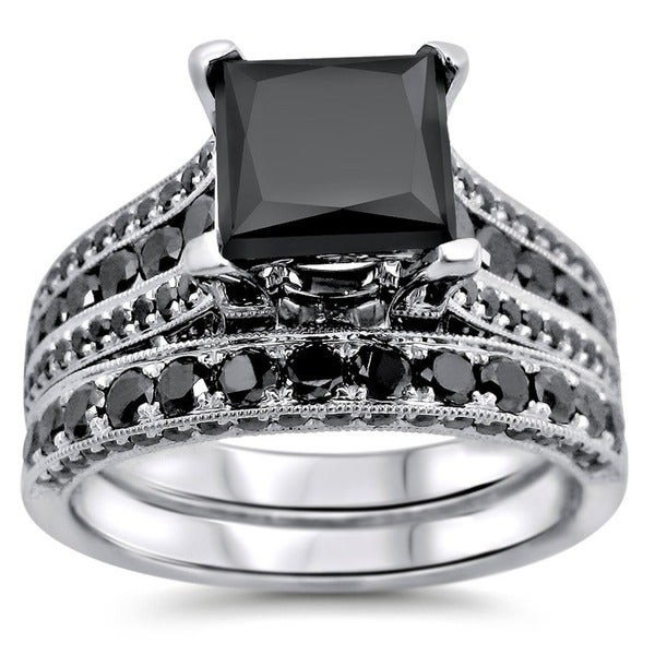 Black Diamond Wedding Rings Sets
 Shop 14k White Gold 3 8ct TDW Certified Princess Cut Black