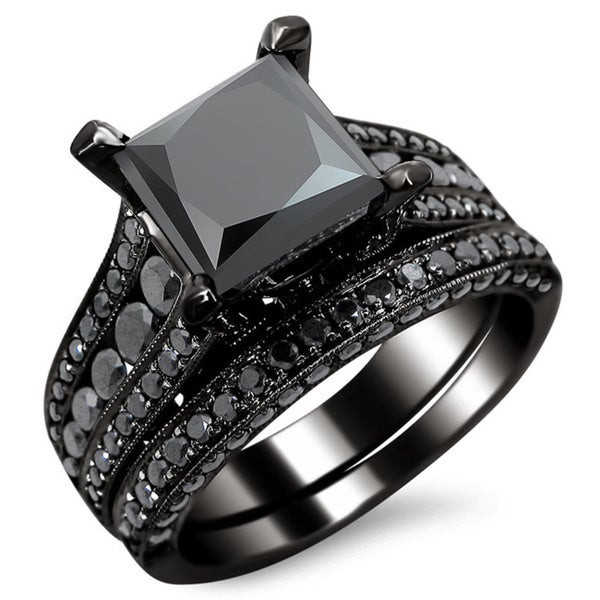 Black Diamond Wedding Rings Sets
 Shop Noori 14k Black Gold 3 7 8ct TDW Certified Princess