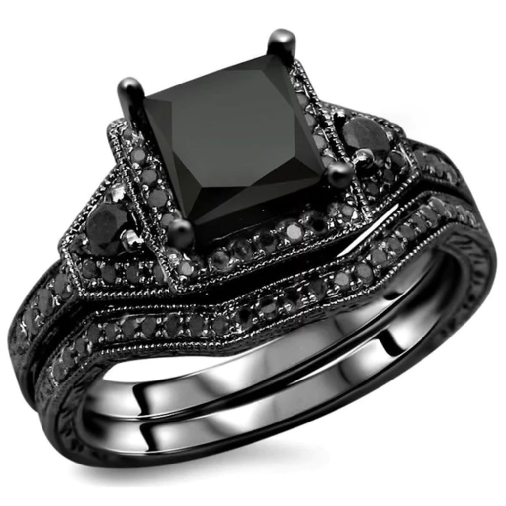 Black Diamond Wedding Rings Sets
 Black Diamond 925 Sterling Silver Engagement Ring Set