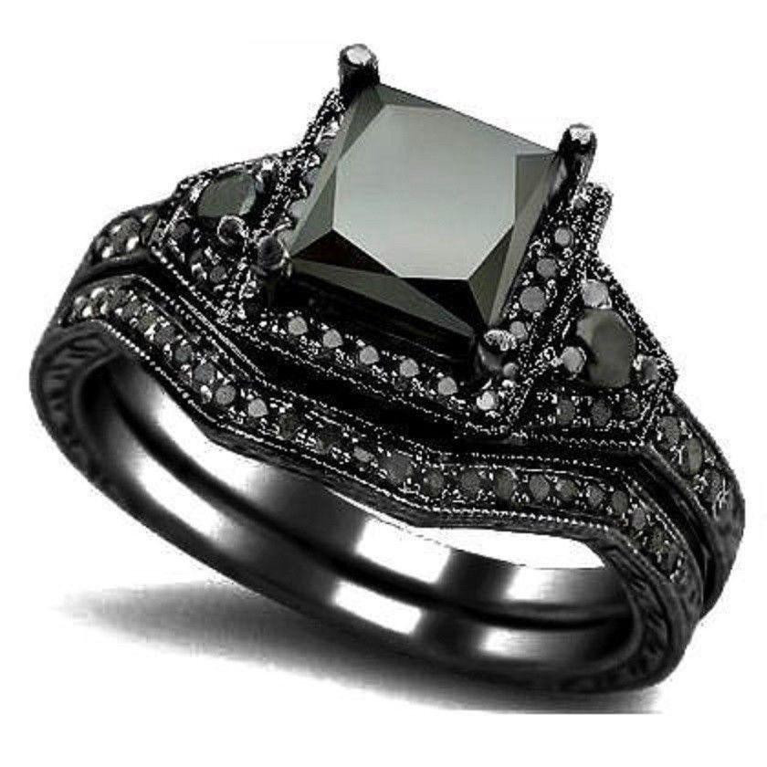 Black Diamond Wedding Rings Sets
 2019 SZ 5 11 Black Rhodium Wedding Ring Band Set