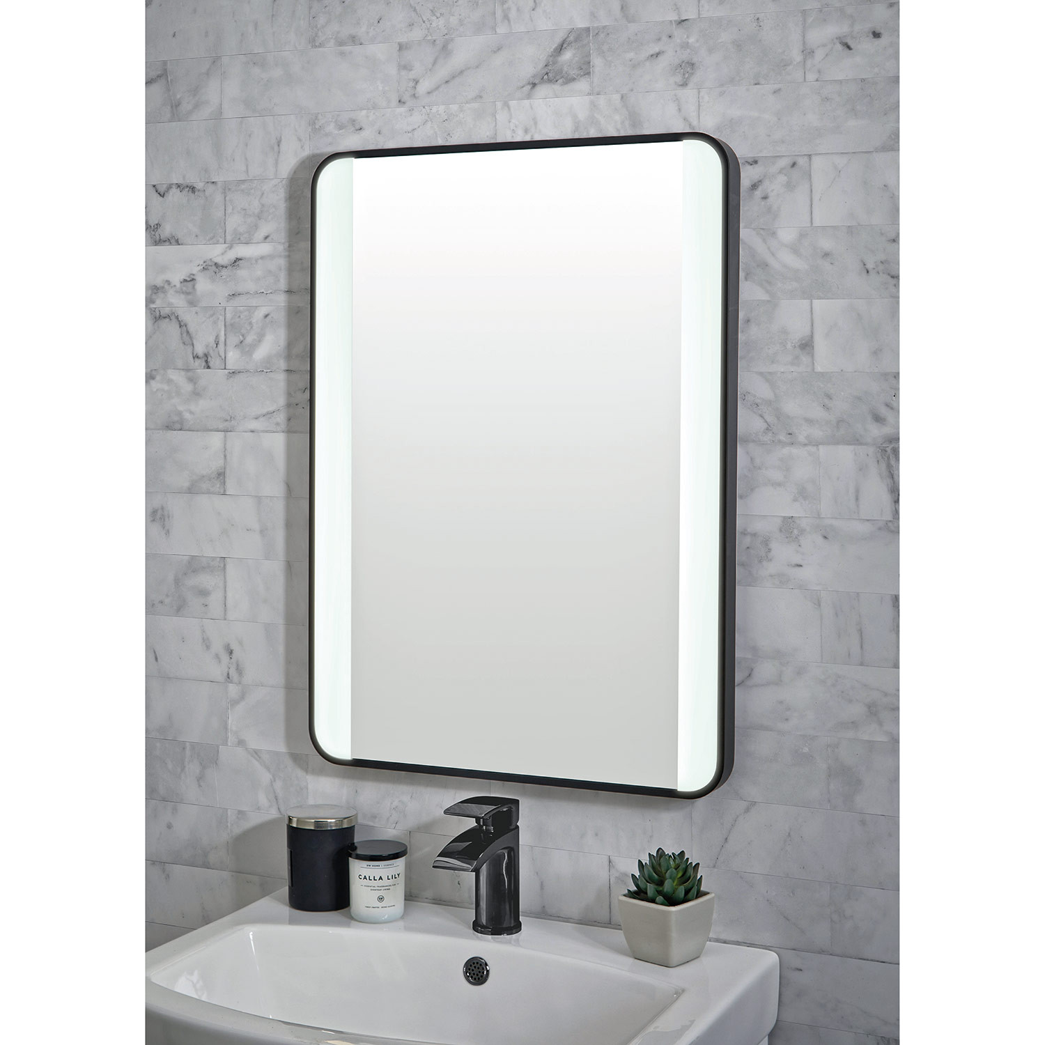 Black Framed Bathroom Mirror
 Shield Mono Black Framed Bathroom Mirror with LED Lighting