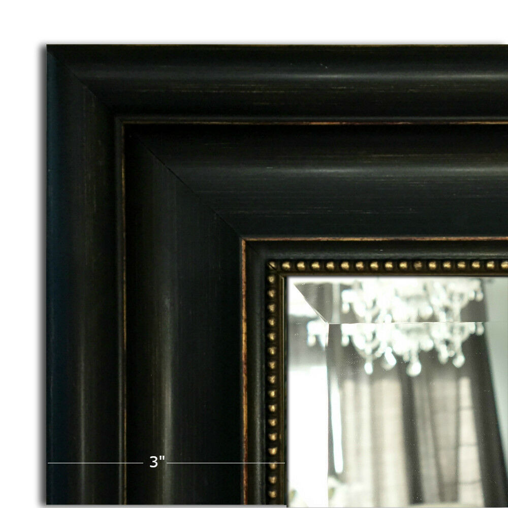 Black Framed Bathroom Mirror
 West Frames Montreal Distressed Antique Black & Gold