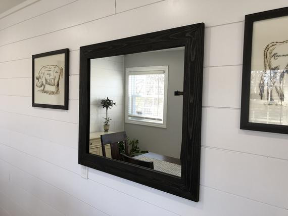 Black Framed Bathroom Mirror
 BLACK Mirror Wood Framed Mirror Rustic Wood Mirror