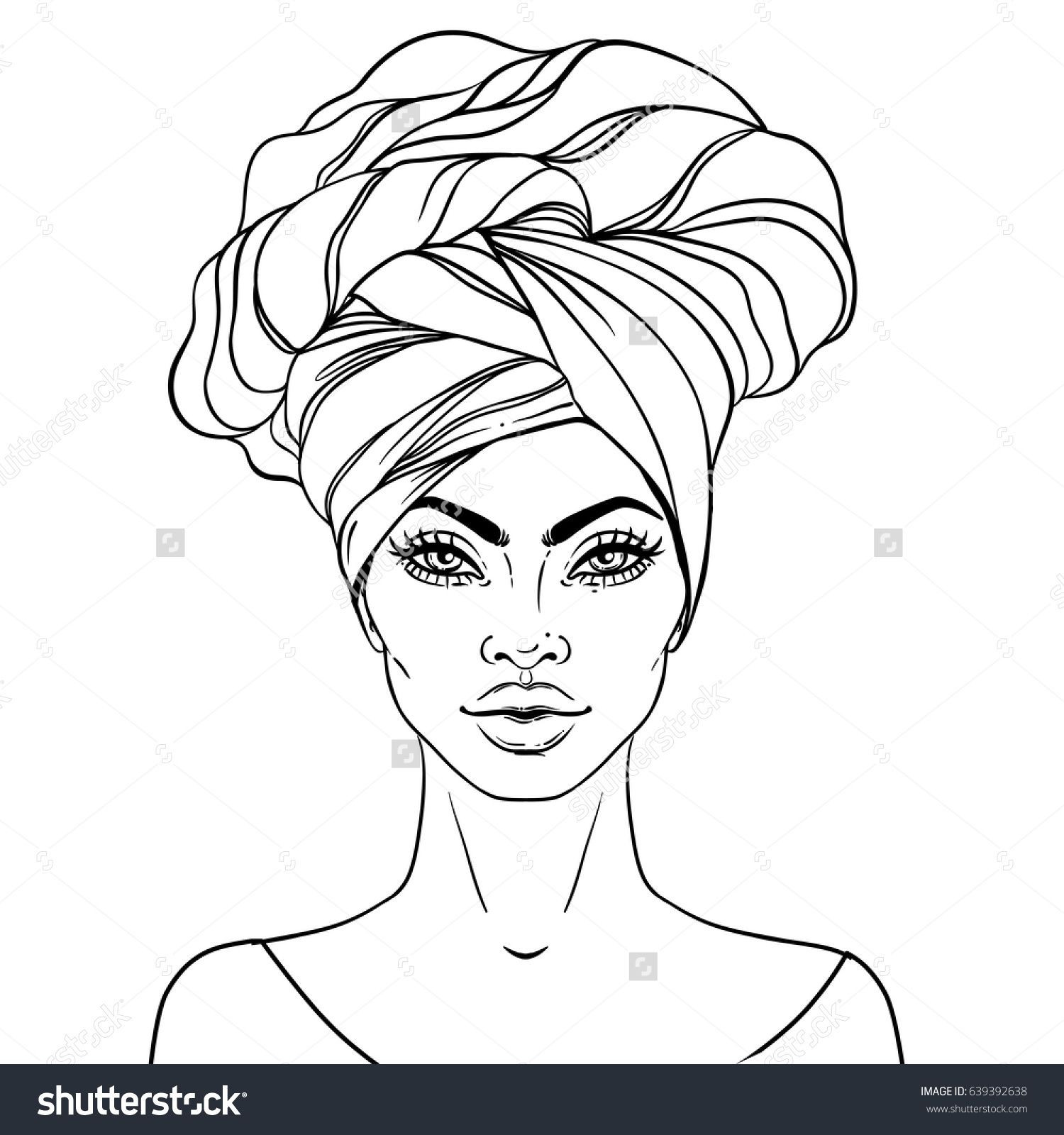 Black Girls Coloring Pages
 African American pretty girl Vector Illustration of Black