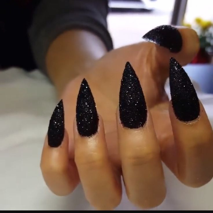 Black Glitter Stiletto Nails
 Black glitter stiletto nails
