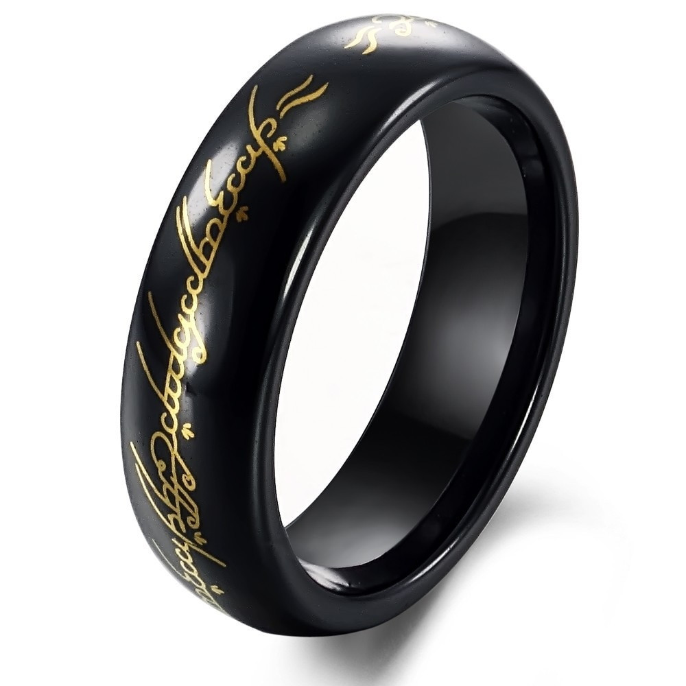 Black Gold Mens Wedding Rings
 Tungsten Black & Gold Lord of Ring Mens Ring Size 6 10 in