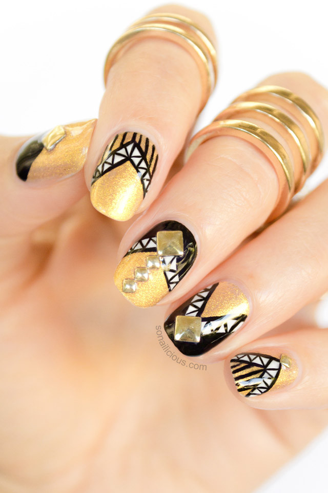 Black Gold Nail Designs
 black and gold nail art SoNailicious