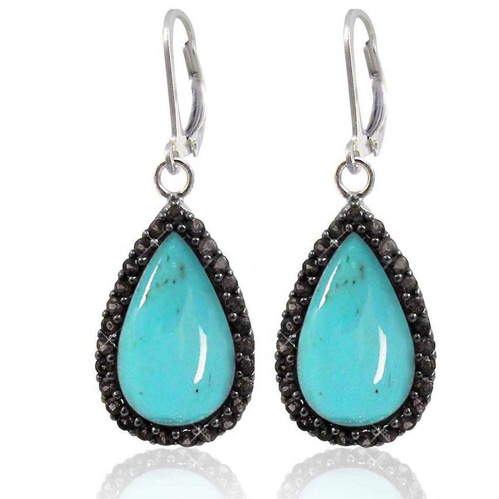 Black Spinel Earrings
 Sterling Silver Earrings Pear Stabilized Turquoise Round