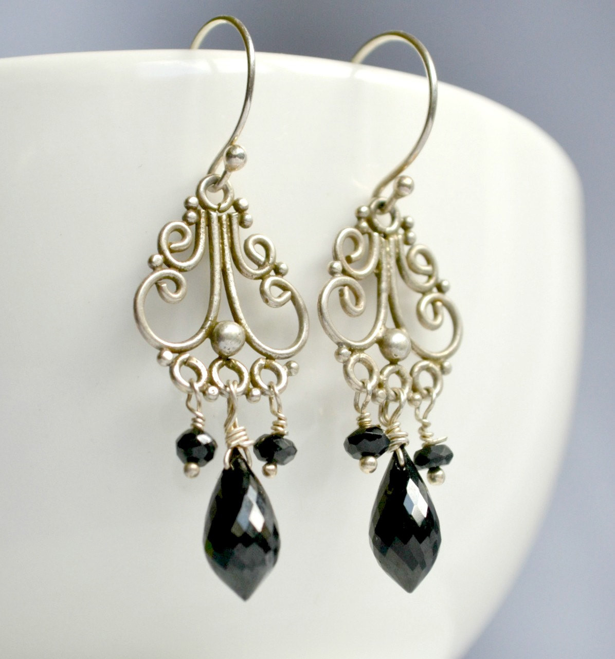 Black Spinel Earrings
 Black spinel chandelier earrings sterling silver earrings