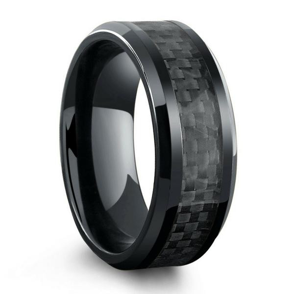 Black Titanium Wedding Bands For Him
 All Black Titanium Ring Mens Wedding Band With Carbon