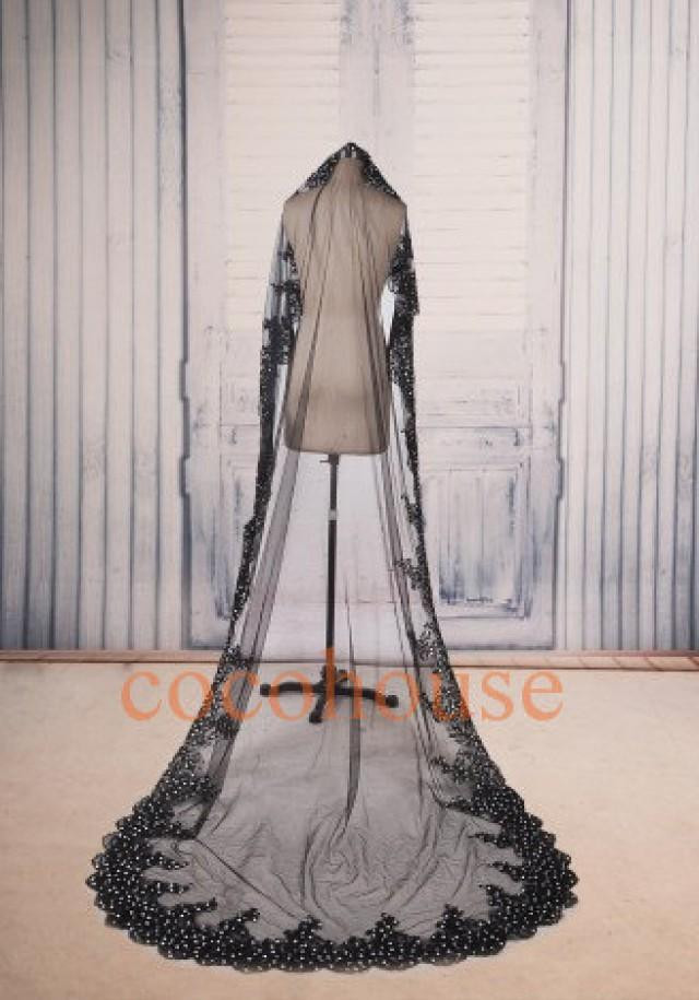Black Veil Wedding
 Black Lace Applique Long Wedding Veil Formal Veils Lace