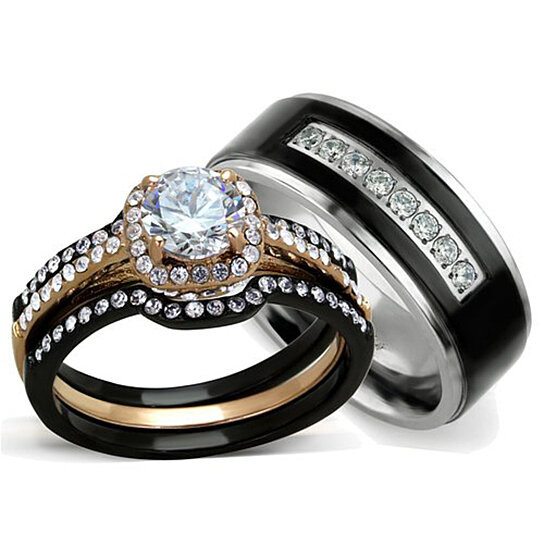 Black Wedding Band Sets
 Buy Hers & His 3 PC Rose Gold Stainless Steel Wedding Ring