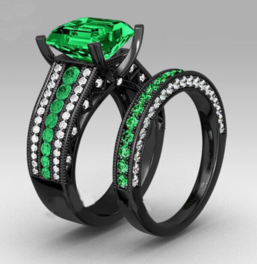 Black Wedding Band Sets
 YaYI Fashion Women s Jewelry Couple Ring Green CZ Black