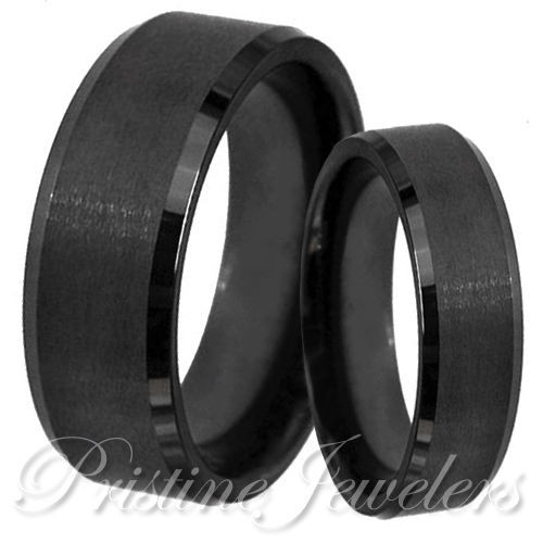 Black Wedding Bands For Her
 His & Her Black Tungsten Brushed Mens Wedding Band Promise