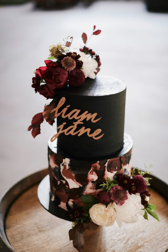 Black Wedding Cake
 25 Show Stopping Burgundy And Black Wedding Ideas crazyforus