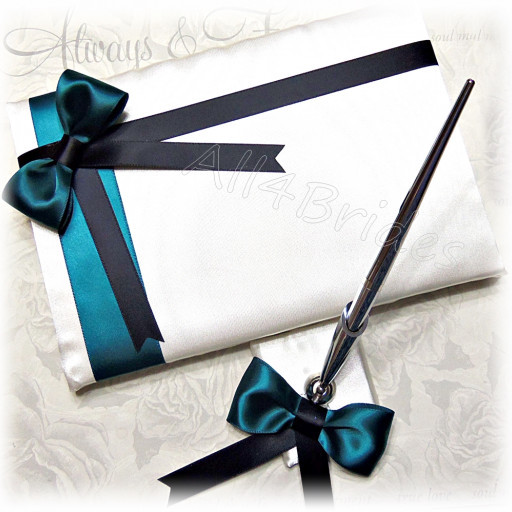 Black Wedding Guest Book And Pen Set
 Teal and black wedding guest book and pen set Teal