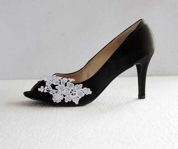 Black Wedding Shoes
 Black satin white lace wedding shoes black wedding heel