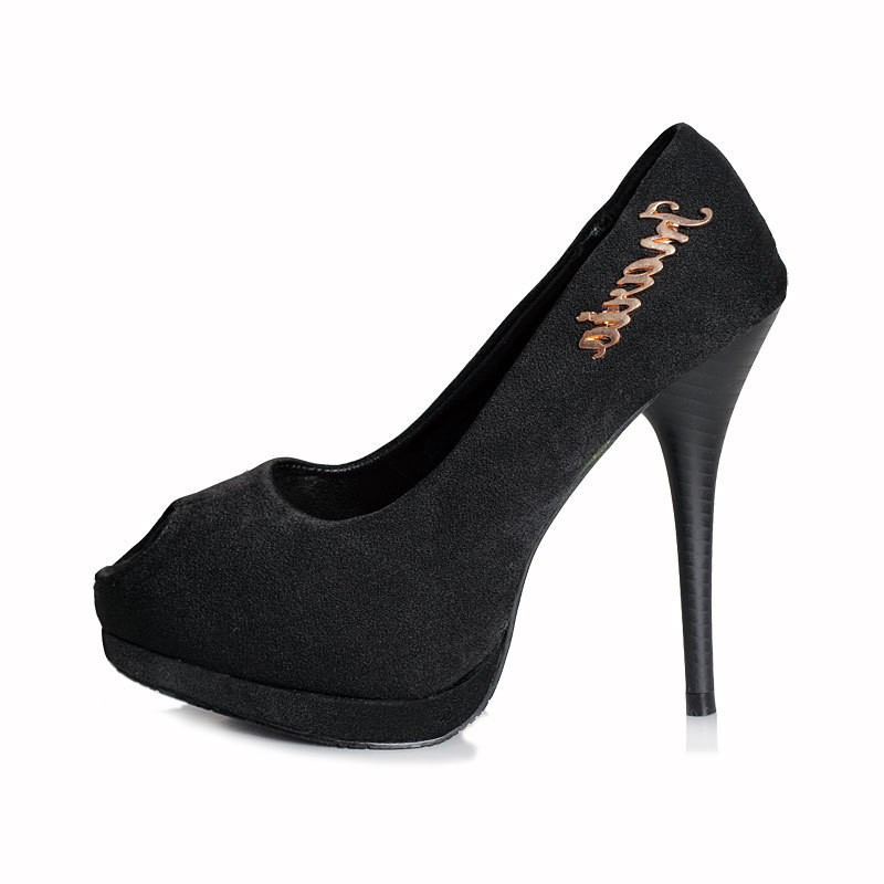 Black Wedding Shoes
 High Heel Peep Toes Platform Black Wedding Shoes For The