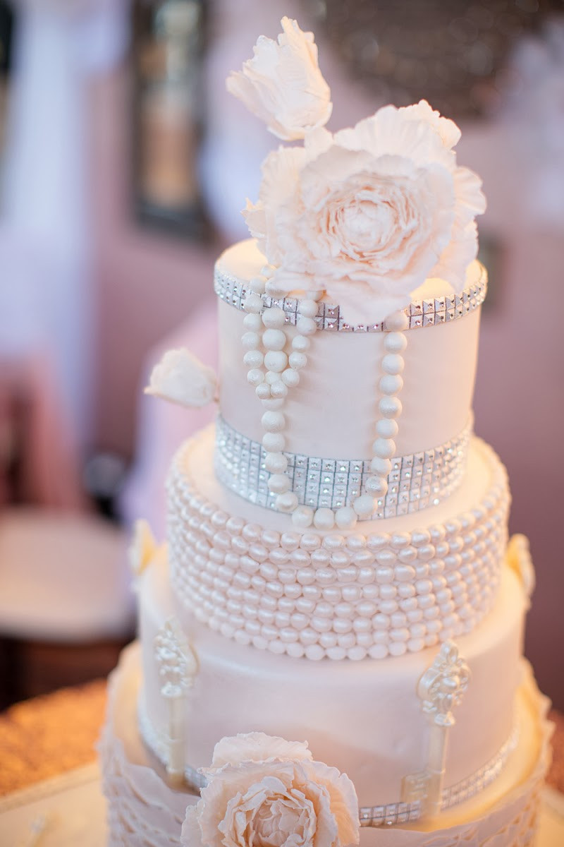 Bling Wedding Cakes
 Angel Cakes Bakery Pearls Peonies Bling Wedding Cake