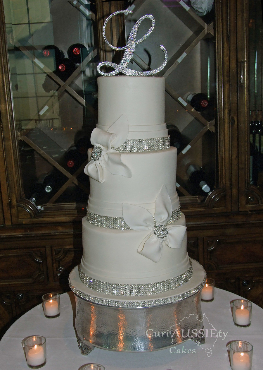 Bling Wedding Cakes
 Elegant White Bow And Bling Wedding Cake CakeCentral