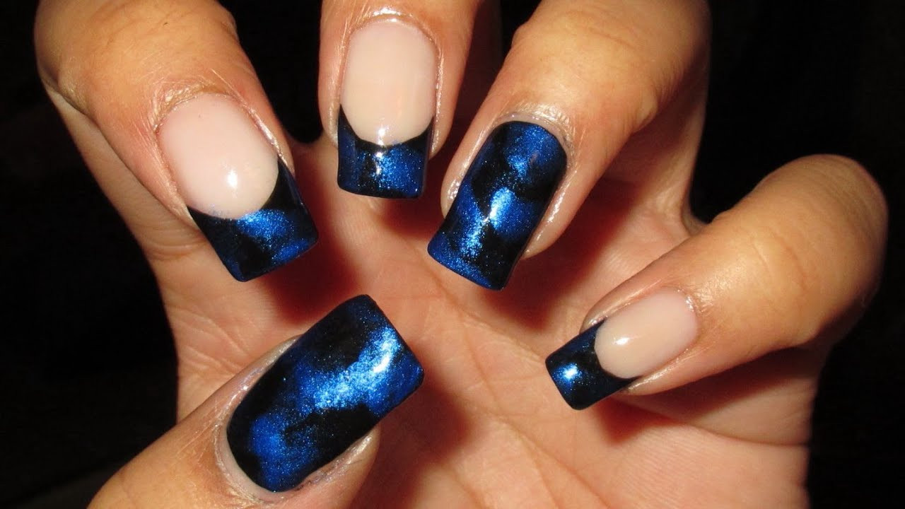 Blue And Black Nail Designs
 Black & Blue French Tip Nail Art April 2014 1