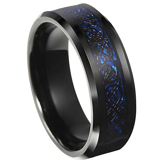 Blue And Black Wedding Rings
 Buy 8mm Tungsten Carbide Celtic Dragon Black and Blue