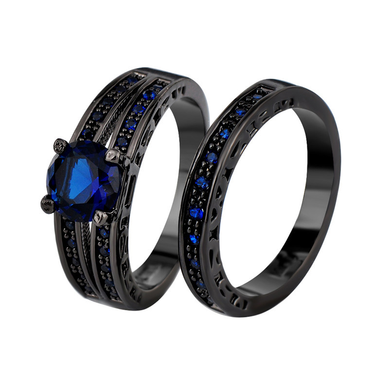 Blue And Black Wedding Rings
 New Arrival Black Gold Filled Blue Sapphire Jewelry Rings