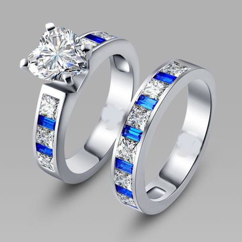Blue And Black Wedding Rings
 Heart Cut White and Blue Cubic Zirconia Silver Women s