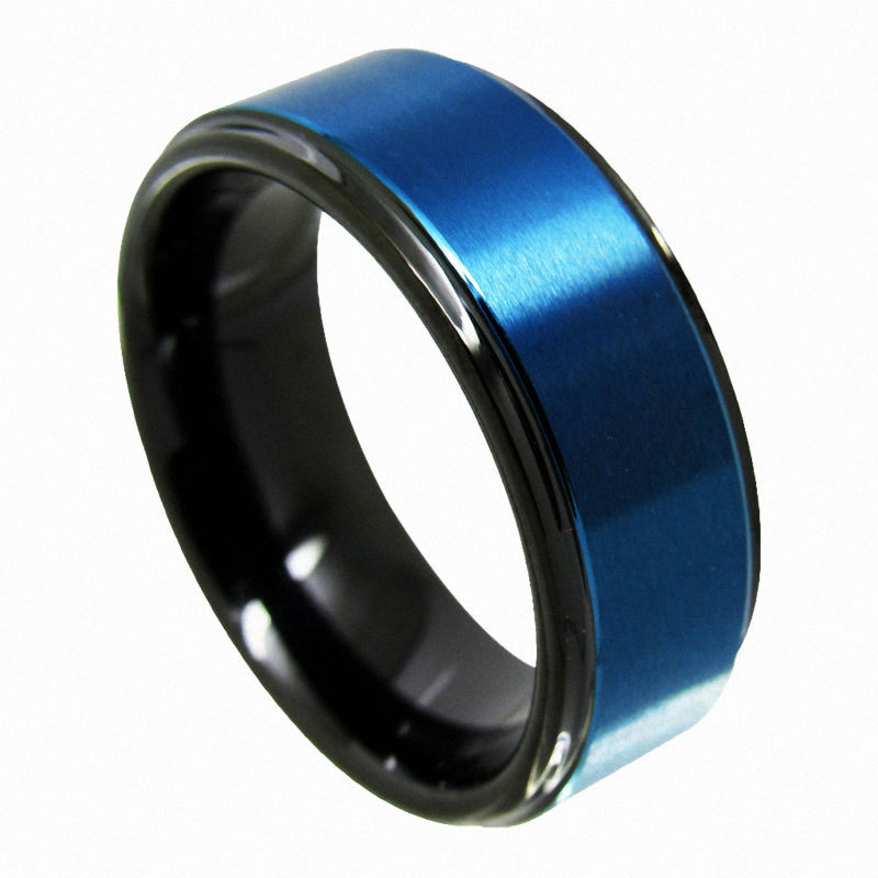 Blue And Black Wedding Rings
 Tungsten Ring 8mm Black & Blue Matching Engagement Bands