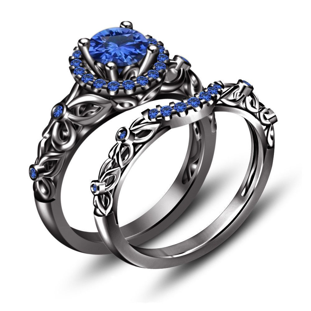 Blue And Black Wedding Rings
 Black Rhodium Over 925 Silver 1 70 ct Blue Sapphire