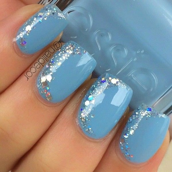 Blue And Glitter Nails
 65 Most Stylish Light Blue Nail Art Designs