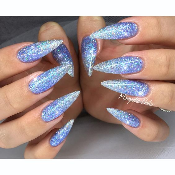 Blue And Glitter Nails
 35 Stunning Pointy Stiletto Nails