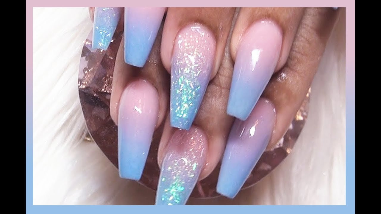 Blue And Glitter Nails
 Watch Me Work Pink & Blue Baby Boomer Glitter Acrylic