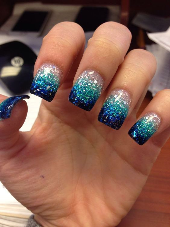 Blue And Glitter Nails
 gel nail designs for winter glitter 2018