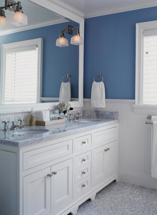 Blue Bathroom Walls
 Bathroom Beadboard Ceiling Design Ideas
