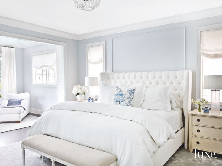 Blue Bedroom Lights
 Soft Light Blue Master Bedroom with Blue Pillow Touches