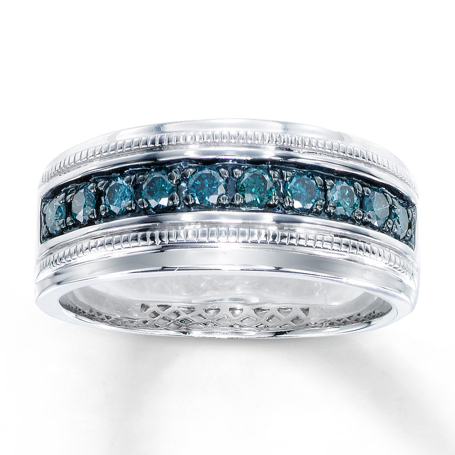 Blue Diamond Mens Wedding Band
 Men s Blue Diamond Ring 1 2 ct tw Round cut Sterling