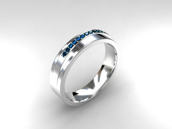 Blue Diamond Mens Wedding Band
 Sky Blue diamond ring men wedding band white by