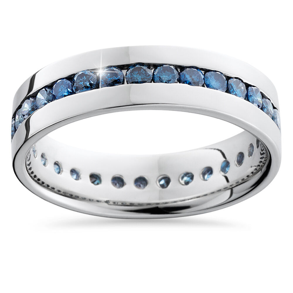 Blue Diamond Mens Wedding Band
 1 25CT Blue Diamond Channel Set Eternity Mens Wedding Ring