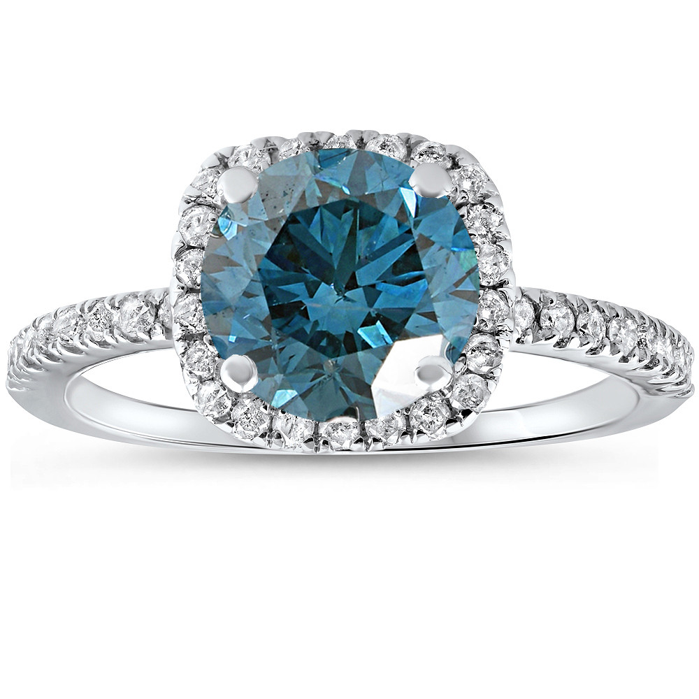 Blue Diamond Wedding Band
 1 3 4 ct Blue Diamond Cushion Halo Engagement Ring 14k