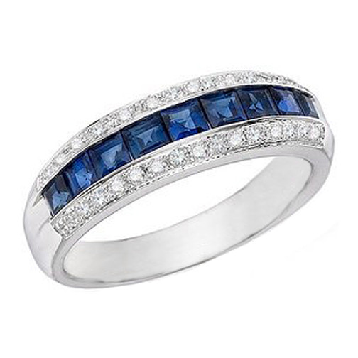Blue Diamond Wedding Band
 Wedding Band Nine Stone Princess Cut Blue Sapphires