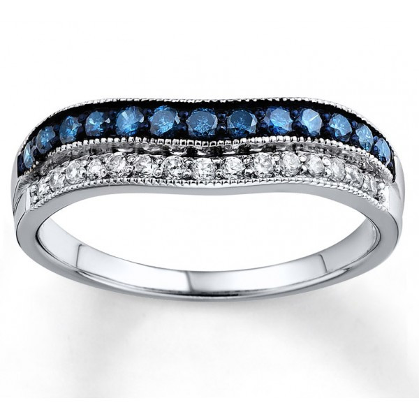 Blue Diamond Wedding Band
 Designer Blue Sapphire and White Diamond Wedding Ring Band