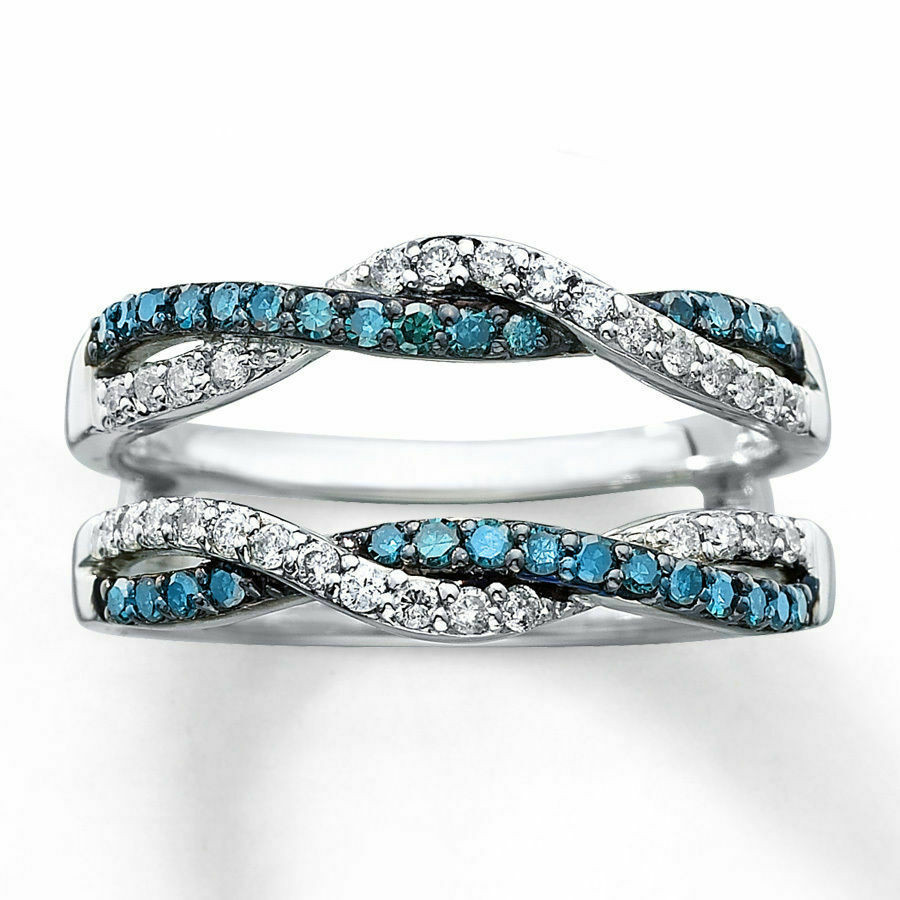 Blue Diamond Wedding Band
 Blue Diamond Solitaire Engagement Ring Enhancer Wrap 14K