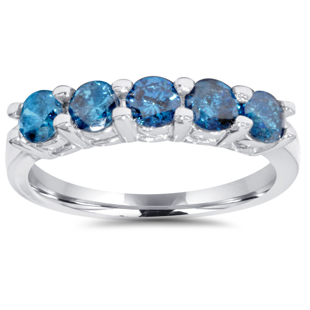 Blue Diamond Wedding Band
 3 4ct Blue Diamond Wedding Ring 14K White Gold