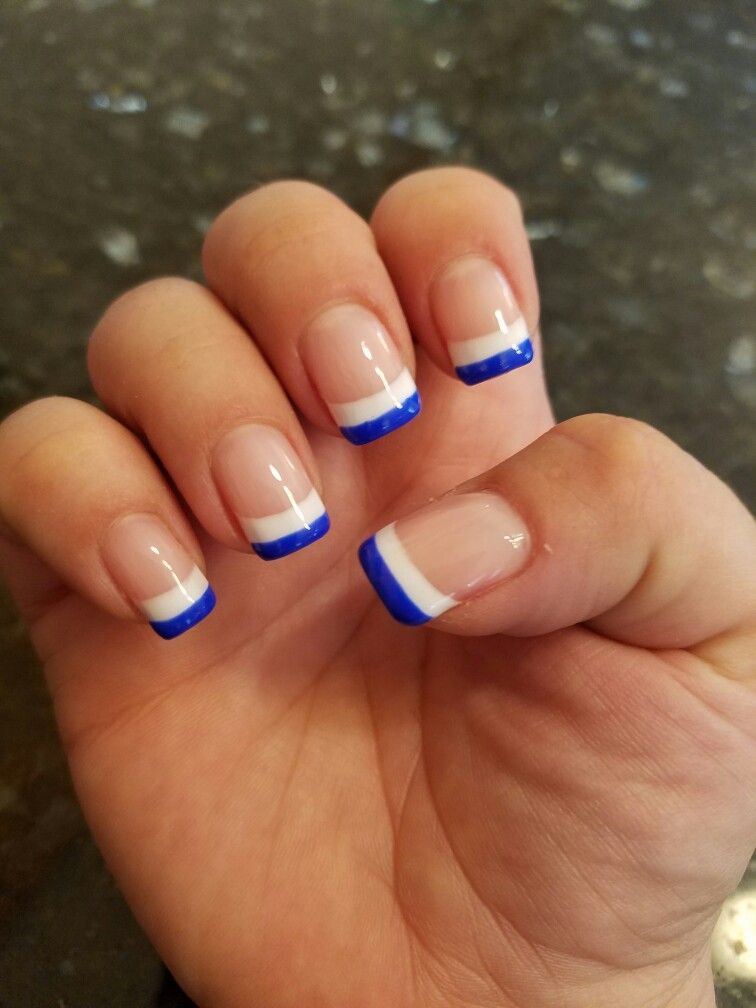Blue French Tip Nail Designs
 French manicure with white and blue tip in 2019