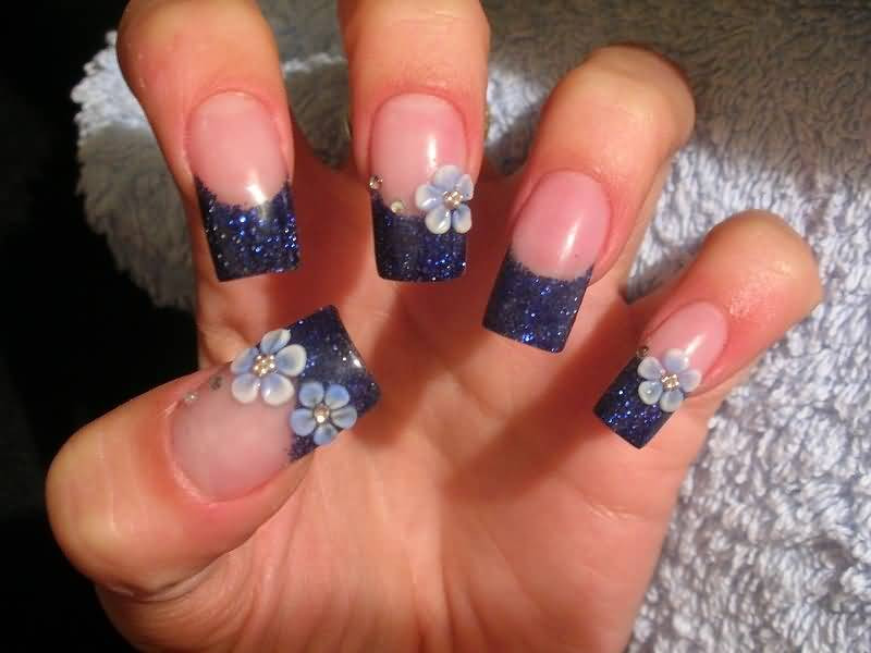 Blue French Tip Nail Designs
 45 Very Cute Flower Nail Art Ideas Collection For Girls