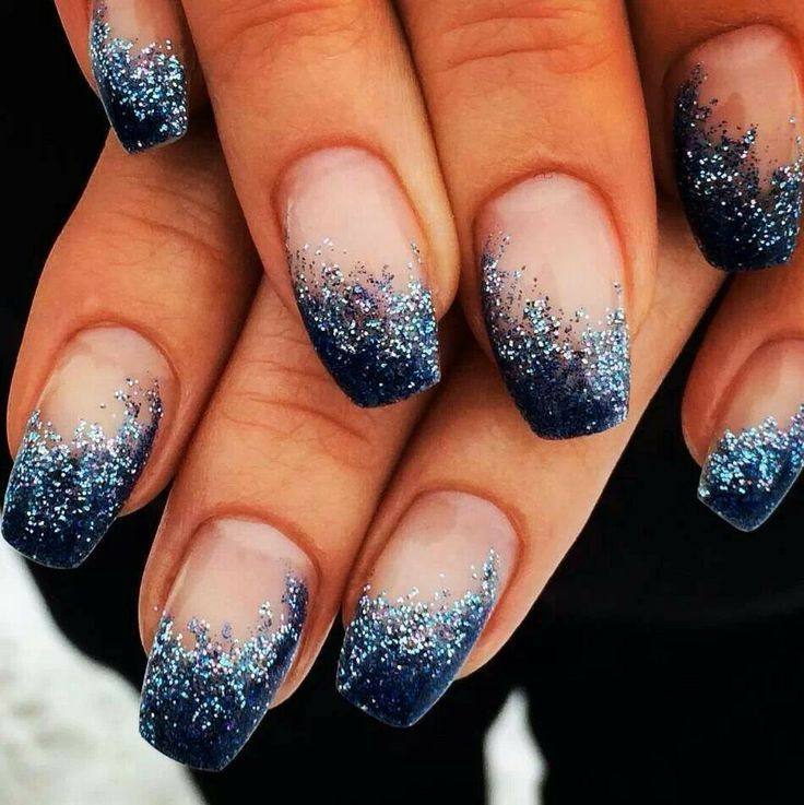 Blue Glitter Nails
 Image result for blue silver glitter gra nt nail tips