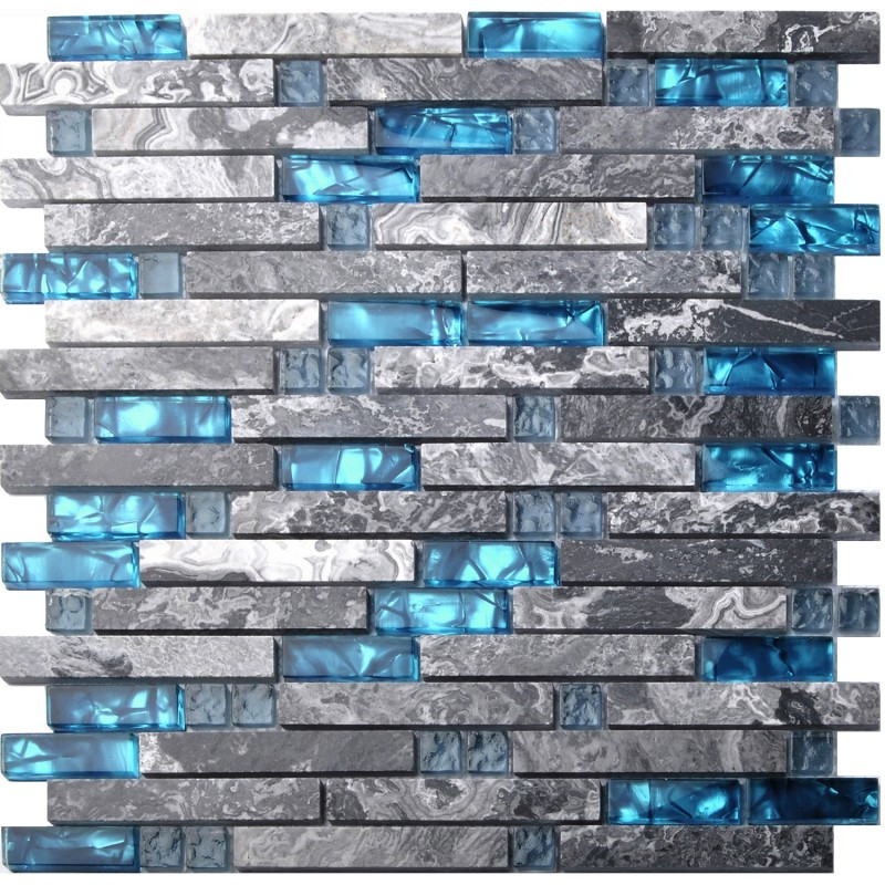 Blue Kitchen Wall Decor
 TST Nature Stone Glass Tiles Blue Wave Marble Striped Art