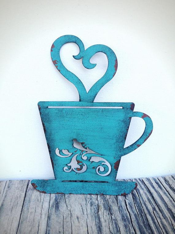 Blue Kitchen Wall Decor
 BOLD laser cut metal teacup kitchen wall art turquoise teal