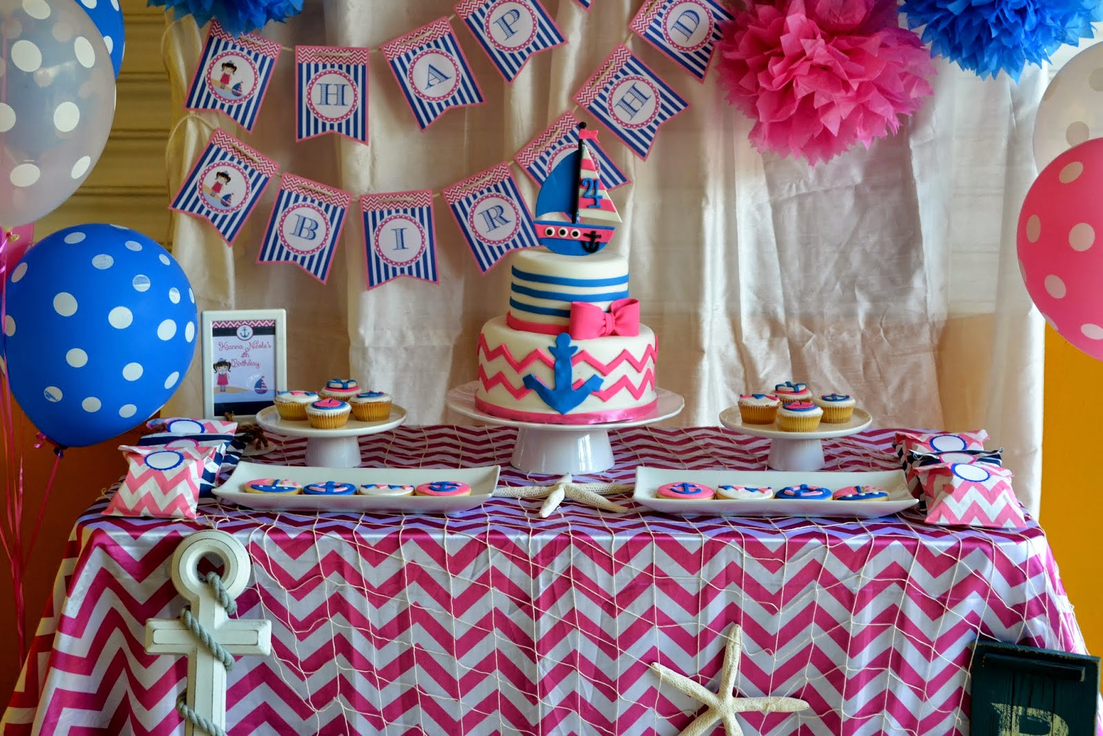 Blue Themed Birthday Party Ideas
 Pink & Blue Nautical Girl Party Birthday Party Ideas